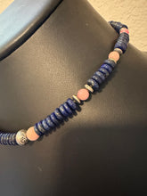 Load image into Gallery viewer, Sterling silver lapis pink conch bead necklace 18 inch