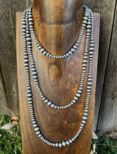 Load image into Gallery viewer, 4mm - 8mm Multi Graduated Sterling Silver Oxidized Pearls Bead Necklace 60 Inch