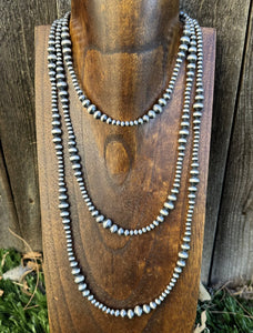 4mm - 8mm Multi Graduated Sterling Silver Oxidized Pearls Bead Necklace 60 Inch