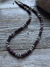 Load image into Gallery viewer, Southwestern Sterling Silver Purple Spiny Oyster Pearls Bead Necklace 18 inch