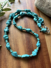Load image into Gallery viewer, Sterling Silver Blue Turquoise Nuggets W Pearls Bead Necklace. 24 inch