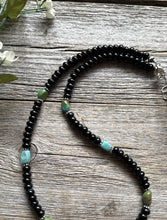 Load image into Gallery viewer, Sterling Silver Black Onyx Turquoise Bead Necklace. 18 Inch Gift
