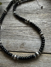 Load image into Gallery viewer, Sterling Silver Black Onyx W Pearls Bead Necklace. 18 inch. Gift