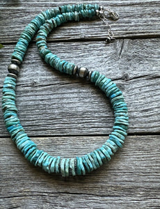 Southwestern Sterling Silver Blue Turquoise Bead Necklace. 18 inch