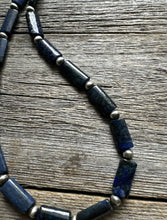 Load image into Gallery viewer, Sterling Silver Lapis Pearls Bead Necklace. 18 inch