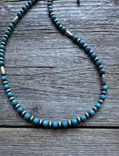 Load image into Gallery viewer, Sterling Silver Blue Turquoise W Pearls Bead Necklace. 16 inch