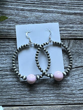 Load image into Gallery viewer, Pink Conch Sterling Silver Pearls Bead Hoop Earrings. 2.5 Inch