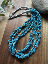 Load image into Gallery viewer, Sterling Silver Multi Strand Stone Blue Turquoise Bead Necklace. 24 inch
