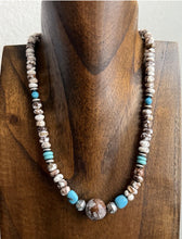 Load image into Gallery viewer, Sterling Silver Brown Wild Horse Turquoise Bead Necklace. 18 Inch. Gift