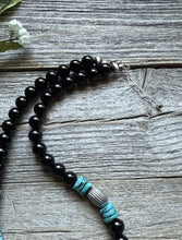 Load image into Gallery viewer, Sterling Silver Black Onyx Turquoise Bead Necklace. 18 Inch Gift