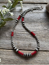 Load image into Gallery viewer, Red Coral Multi Graduated Sterling Silver Pearls Bead Necklace 18 inch 4mm -8mm