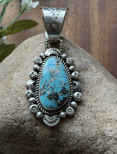 Load image into Gallery viewer, Navajo Native American Sterling Silver Blue Turquoise Pendant R Yazzie Gift