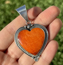 Load image into Gallery viewer, Native American Sterling Silver Orange Spiny Oyster Heart Pendant C Charley