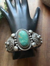 Load image into Gallery viewer, Navajo Native Sterling Silver Green Turquoise Cuff Bracelet Martinez
