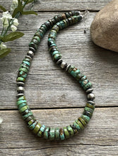 Load image into Gallery viewer, Southwestern 925 Sterling Silver Green Turquoise Heishi Bead Necklace. 20 inch