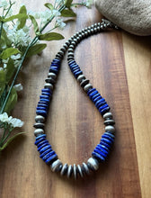 Load image into Gallery viewer, Sterling Silver Graduated Lapis Pearls Bead Necklace. 18 inch. Gift