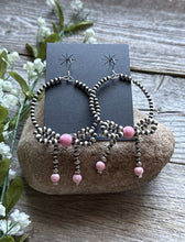 Load image into Gallery viewer, Sterling Silver Bow Pink Conch Pearls Hoop Bead Earrings 3.5 Inch