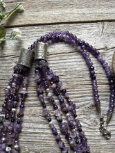 Load image into Gallery viewer, Sterling Silver Multi Strand Stone Purple Pearls Bead Necklace. 32 inch