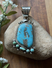 Load image into Gallery viewer, Navajo Native American Sterling Silver Blue Turquoise Pendant R Yazzie Gift