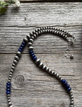 Load image into Gallery viewer, Lapis Multi Graduated Sterling Silver Pearls Bead Necklace 18 inch. 4mm - 8mm