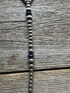 Sterling Silver Lapis W Pearls Bead Lariat Y Necklace. 26 inch