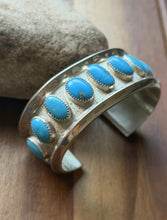Load image into Gallery viewer, Navajo Native American Sterling Silver Blue Turquoise Row Cuff Bracelet PC