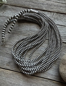 4mm Multi 10 Strand 925 Sterling Silver Oxidized Pearls Bead Necklace 24 Inch