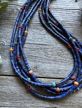 Load image into Gallery viewer, Southwestern 925 Sterling Silver Multi Strand Stone Lapis Bead Necklace. 24 inch
