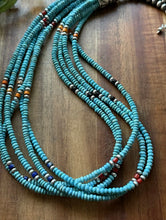 Load image into Gallery viewer, Sterling Silver Multi Strand Stone Blue Turquoise Bead Necklace. 24 inch