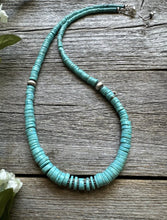 Load image into Gallery viewer, Sterling Silver Graduated Heishi Turquoise Bead Necklace. 18 inch