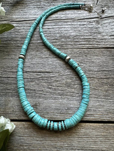 Sterling Silver Graduated Heishi Turquoise Bead Necklace. 18 inch