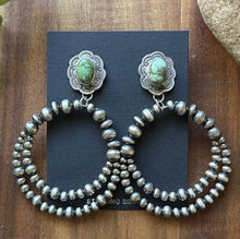 Load image into Gallery viewer, Navajo Sterling Silver Green Sonoran Gold Turquoise Pearl Double Loop Earrings