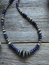 Load image into Gallery viewer, Sterling Silver Multi Bead Lapis W Pearls Bead Necklace. 18 inch. Gift