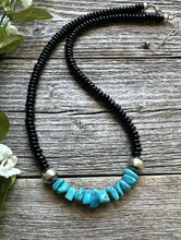 Load image into Gallery viewer, Mens Sterling Silver Black Onyx Turquoise Bead Necklace. 18 Inch