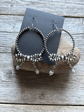 Load image into Gallery viewer, Sterling Silver Bow White Howlite Pearls Hoop Bead Earrings 3.5 Inch