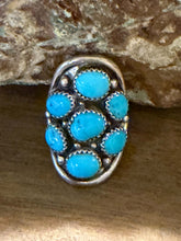 Load image into Gallery viewer, Navajo sterling silver turquoise cluster ring size 8