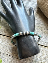 Load image into Gallery viewer, Turquoise 6mm 7 Inch Stretch Sterling Silver Pearls Bead Bracelet