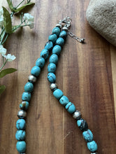 Load image into Gallery viewer, Sterling Silver Blue Turquoise W Pearls Bead Necklace. 18 inch