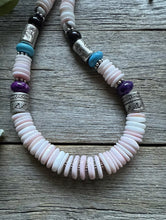 Load image into Gallery viewer, Sterling Silver Multi Stone Pink Conch Kokopelli Bead Necklace 18 Inch