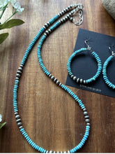 Load image into Gallery viewer, Southwestern Sterling Silver Blue Turquoise Pearls Bead Necklace Earrings Set