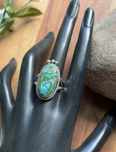 Load image into Gallery viewer, Native American Sterling Silver Sonoran Gold Turquoise Ring. Size 9 Adjustable E