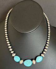 Load image into Gallery viewer, Southwestern Sterling Silver Blue Turquoise W Pearls Bead Necklace 18 inch Gift