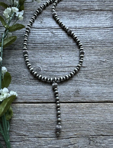 Southwestern Sterling Silver Lariat Y Pearls Bead Necklace 18 Inch