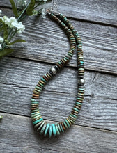 Load image into Gallery viewer, Sterling Silver Graduated Green Turquoise Bead Necklace. 18 inch