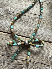 Load image into Gallery viewer, Bow Blue Green Turquoise Sterling Silver Pearls Bead Necklace. 18 Inch. Gift