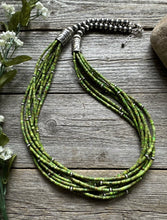 Load image into Gallery viewer, Sterling Silver Multi Strand Green Turquoise Bead Necklace. 26 inch