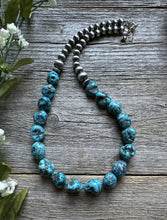 Load image into Gallery viewer, Sterling Silver Blue Kingman Turquoise Nuggets W Pearls Bead Necklace. 18 inch