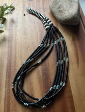 Load image into Gallery viewer, Sterling Silver Multi Strand Black Onyx Turquoise Pearls Bead Necklace. 26 Inch