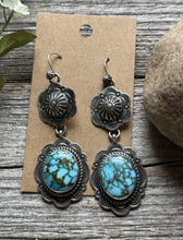 Load image into Gallery viewer, Navajo Sterling Silver Kingman Spiderweb Turquoise Earrings A Albert Jake