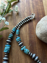 Load image into Gallery viewer, Sterling Silver Blue Turquoise W Flat Saucer Pearls Bead Necklace. 18 inch